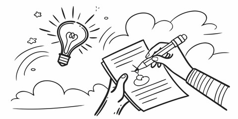 Capturing brilliant ideas on paper hand-drawn style, inspiring innovation and creative thinking, perfect for business, education, and personal growth projects