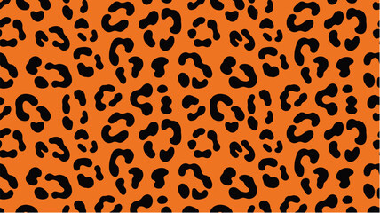 Minimalist leopard pattern in black-orange palette, seamless repeat. Ideal for textile printing, fashion design, fabric production, wallpapers, and surface design projects