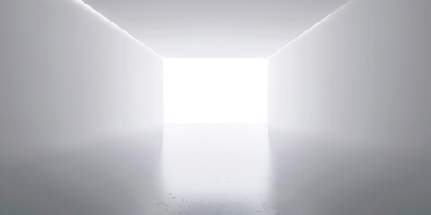 Bright white corridor with glowing exit, suggesting hope and a new beginning