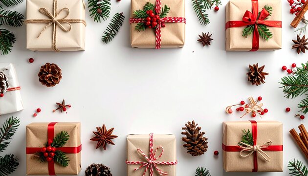 Christmas Gift Box Arrangement with Decorative Elements for Holiday Season