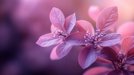 Close-up photograph showcasing delicate pink flowers with intricate veins and textures, set against a blurred purple background. Captures the natural beauty and detail of the blossoms.