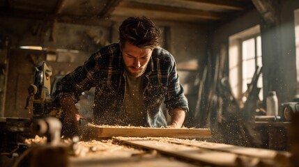 Carpenter Woodwork Craftsmanship Workshop Man.