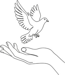 Dove Flying from Hand Continuous Line Art - Minimalist Peace Symbol.