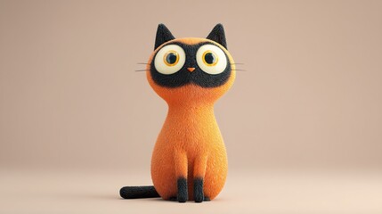 Cartoon Cat Cute Orange Feline on Beige.