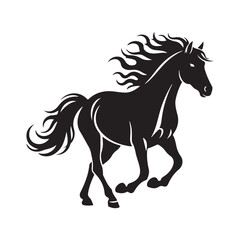 Graceful Black Horse Silhouette Running, Clean Vector Art on White