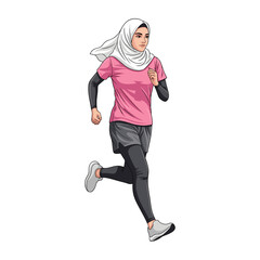 A woman wearing a hijab is jogging