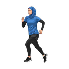 A woman wearing a hijab is jogging