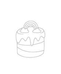 cute cake and peacock  coloring page for kids