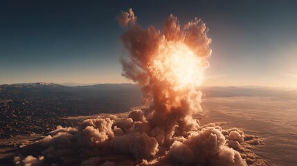 Explosion Cloud Smoke with Fire, and Disaster Sunset Sky.
