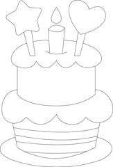 cute cake and peacock  coloring page for kids