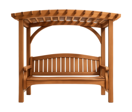 Wooden garden canopy with a bench, ideal for relaxation in small urban spaces.