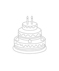 cute cake and peacock  coloring page for kids