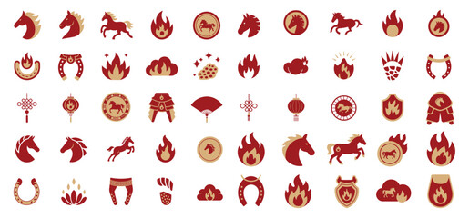 Chinese Zodiac Year of the Horse Icon Set with Red Horse Designs