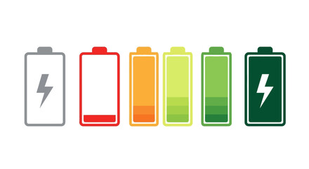Battery charge level indicators showing different stages of power consumption