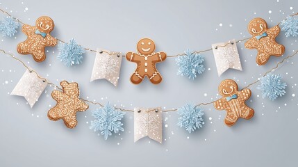 Gingerbread garland Festive cookies decor Holiday.