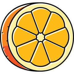 A Stylized Slice of a Juicy Orange Fruit With Vibrant Orange Segments and a Thick White Rind Set Against a Clean Transparent Background