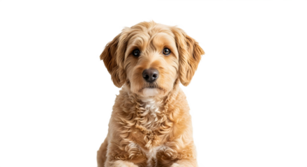 Portrait of a golden doodle dog on transparent background