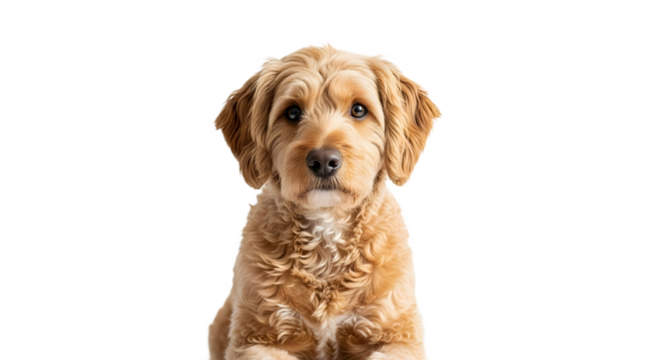 Portrait of a golden doodle dog on transparent background