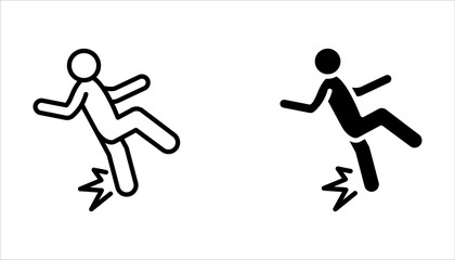 Falling person set. Caution sign on white background