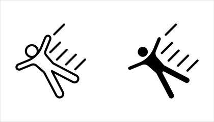 Falling person set. Caution sign on white background