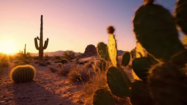 Macro view of a prickly pear cactus pad, focusing on its waxy surface and glochids, with a shallow depth of field creating a blurred natural background.