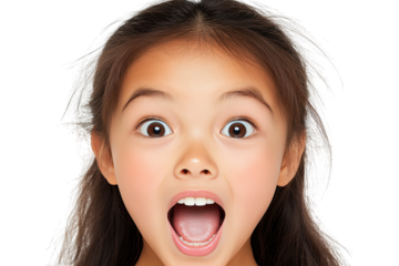 A Surprised Young Girl Expressing Joy and Excitement with Wide Eyes and an Open Mouth  isolated on transparent background 