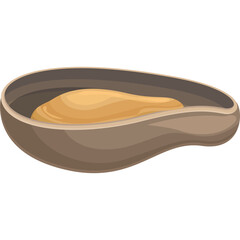 A Single Mute or Mussel in its Shell Served in a Brown Oval Bowl on a Transparent Background