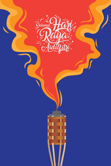 Vector illustration of Hari Raya Aidilfitri celebration greeting card. Bamboo lamp and smokey background with Eid greetings