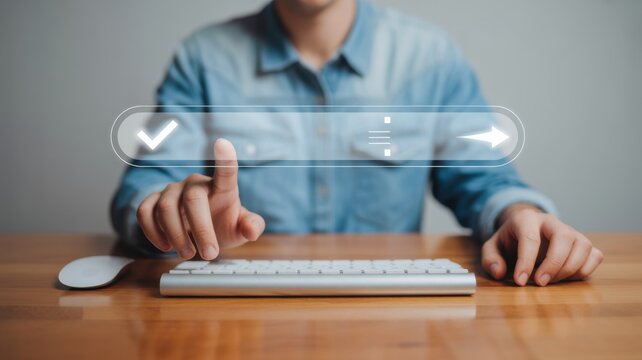 Digital Validation: A person uses technology to make validation on the internet by hand gesture.