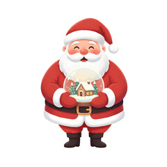 Fototapeta premium Santa Claus Holding a Christmas Snow Globe with House PNG – Cute Holiday Sticker Illustration