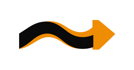 Abstract wavy arrow with orange and black color isolated on transparent background, ideal for website design and presentations