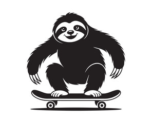 Naklejka premium Skateboarding Sloth Silhouette, Cute Sloth Riding Skateboard Vector.