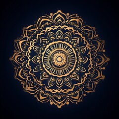 Intricate gold mandala on dark blue background