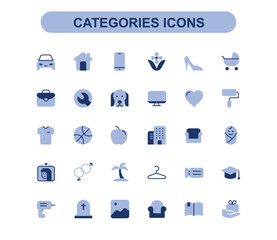 Classified advertisements categories dual color icons set.