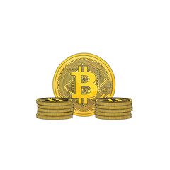 Golden Bitcoin cryptocurrency coins stacked with a large Bitcoin symbol Keywords: bitcoin, cryptocurrency, digital currency, finance, money isolated on a transparent background