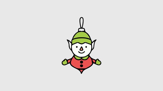 Playful holiday elf decoration featuring bright colors, rounded shapes, cheerful expression, and clean outline style for seasonal artwork