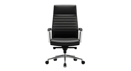 Modern Black Leather Executive Office Chair with Chrome Base and Armrests Keywords: office chair, executive chair, leather chair, black chair, modern isolated on a transparent background