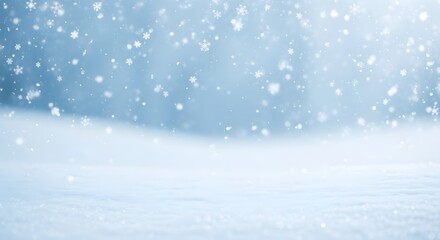 Naklejka premium A calm winter background with soft snow and falling snowflakes, creating a cool and peaceful atmosphere. Perfect for holiday designs, greeting cards, banners, and other winter-themed visuals.