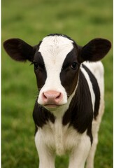 The image shows a young Holstein Friesian calf, a well-known dairy cattle breed recognized for its characteristic black-and-white coat. These calves are valued for their high milk-producing lineage an © Sonali