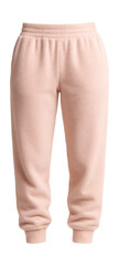 Soft pastel pink terry cloth sweatpants featuring a ribbed waistband.