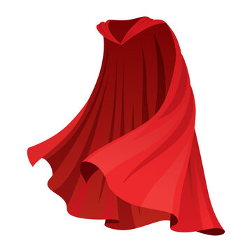 Superhero red cape in front view. Scarlet fabric silk cloak. Mantle costume or cover cartoon vector illustration
