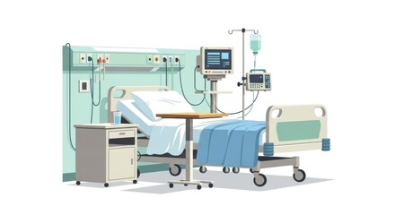 Hospital Bed with Medical Equipment in Modern Healthcare Facility