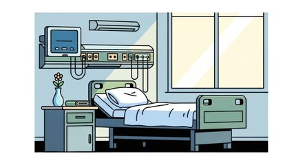 Hospital Patient Bed Room with Medical Equipment and Window