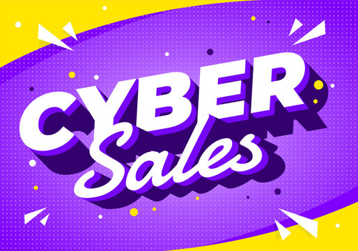 Cyber sales. Bold futuristic sale announcement in vibrant colors