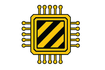 Cpu microchip warning icon for cyber security risks
