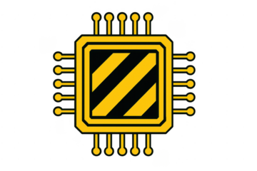 Cpu microchip warning icon for cyber security risks