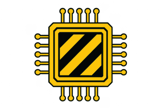 Cpu microchip warning icon for cyber security risks
