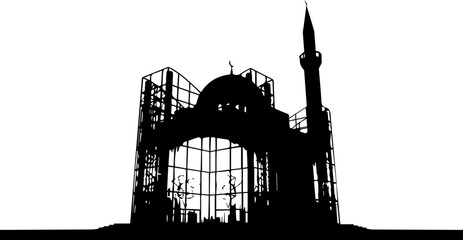 Striking silhouette of a modern mosque, powerful faith symbol for peaceful contemplation