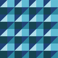 Fototapeta premium Seamless vector pattern featuring a regular diagonal grid structure of squares and triangles in various shades of blue and teal, creating a consistent checkerboard effect.