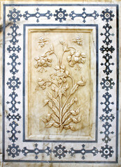 Ornate Marble Panel with Inlaid Botanical and Insect Motifs